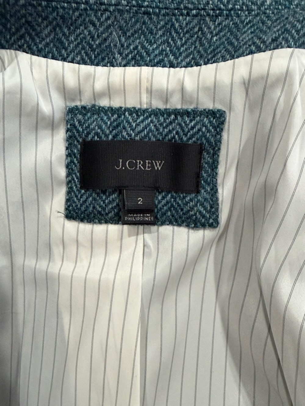 J.Crew Wool Blazer Moon England Tweed Teal Herringbone Tailored Jacket Size 2 - Picture 5 of 10